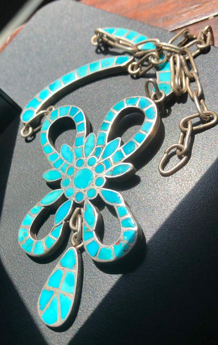 Antique Signed REXX Silver Turquoise Pendant Necklace (1 of 4)