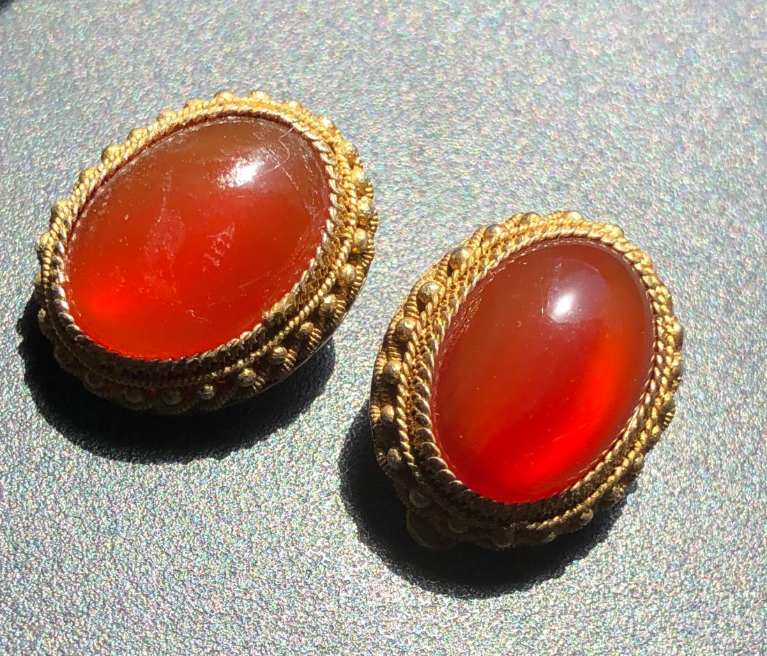 Pair of Antique Silver Filigree Carnelian Earrings: Pair of Antique Silver Filigree Carnelian Earrings , Size: 20.2mm x 16.6mm