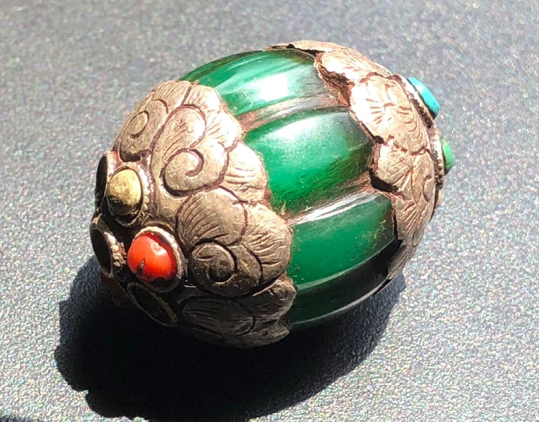 Tibet Silver Pendant with Coral and Turquoise Beads (1 of 4)