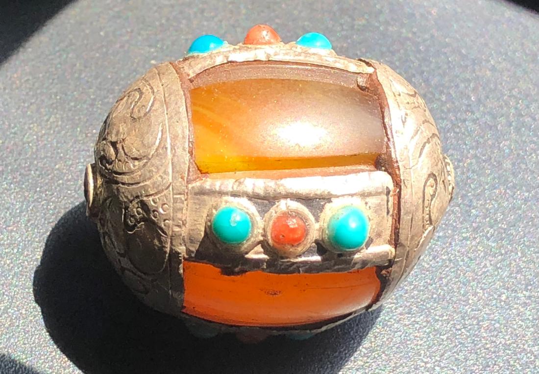 Tibet Silver Pendant with Coral and Turquoise Beads (1 of 4)