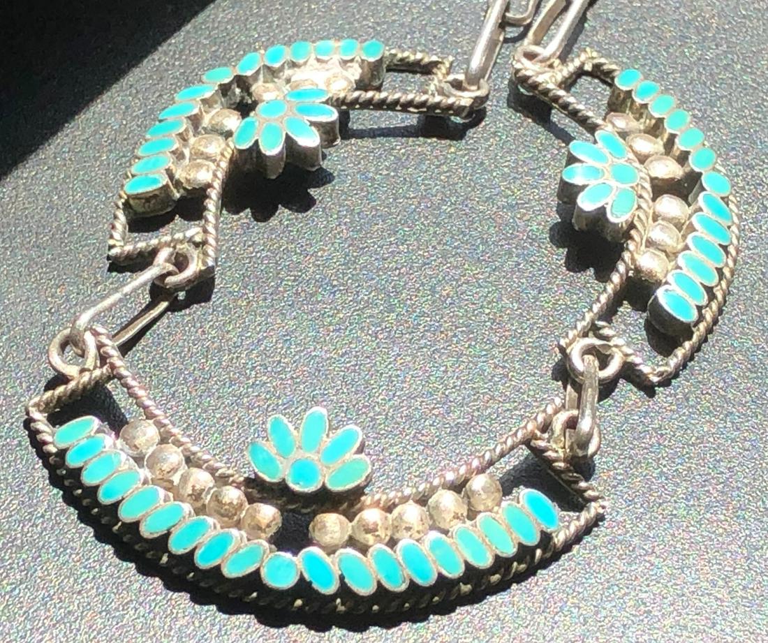 Antique Zuni Turquoise Silver Necklace Signed (1 of 6)