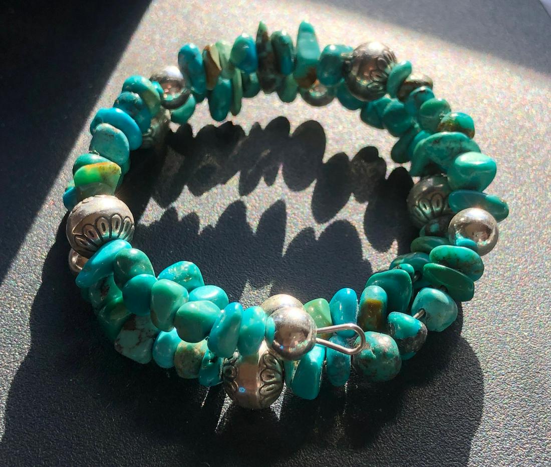 Vintage Silver Beads Turquoise Bracelet (1 of 3)