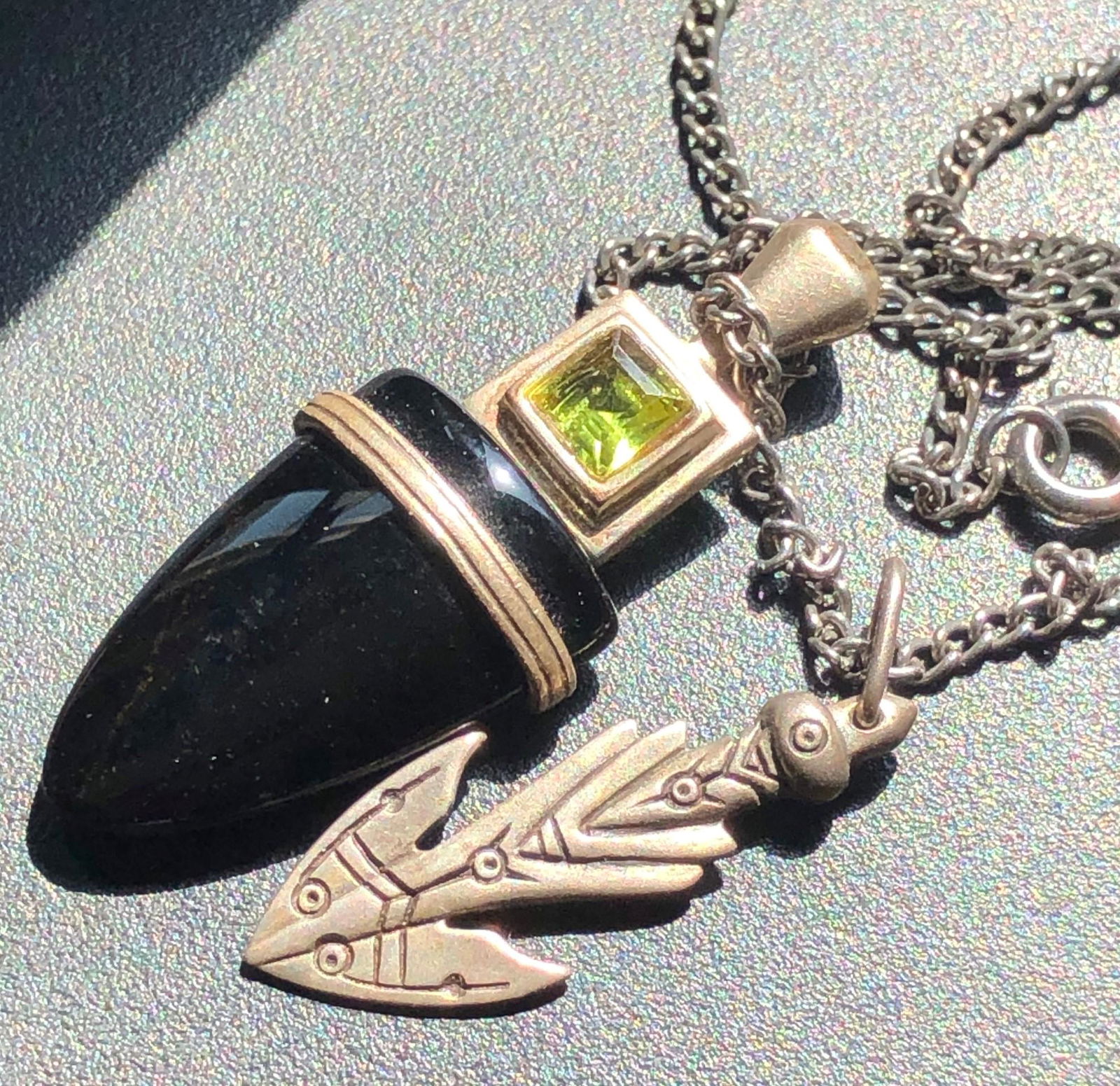 Antique Black Onyx Silver Pendant Necklace (1 of 4)