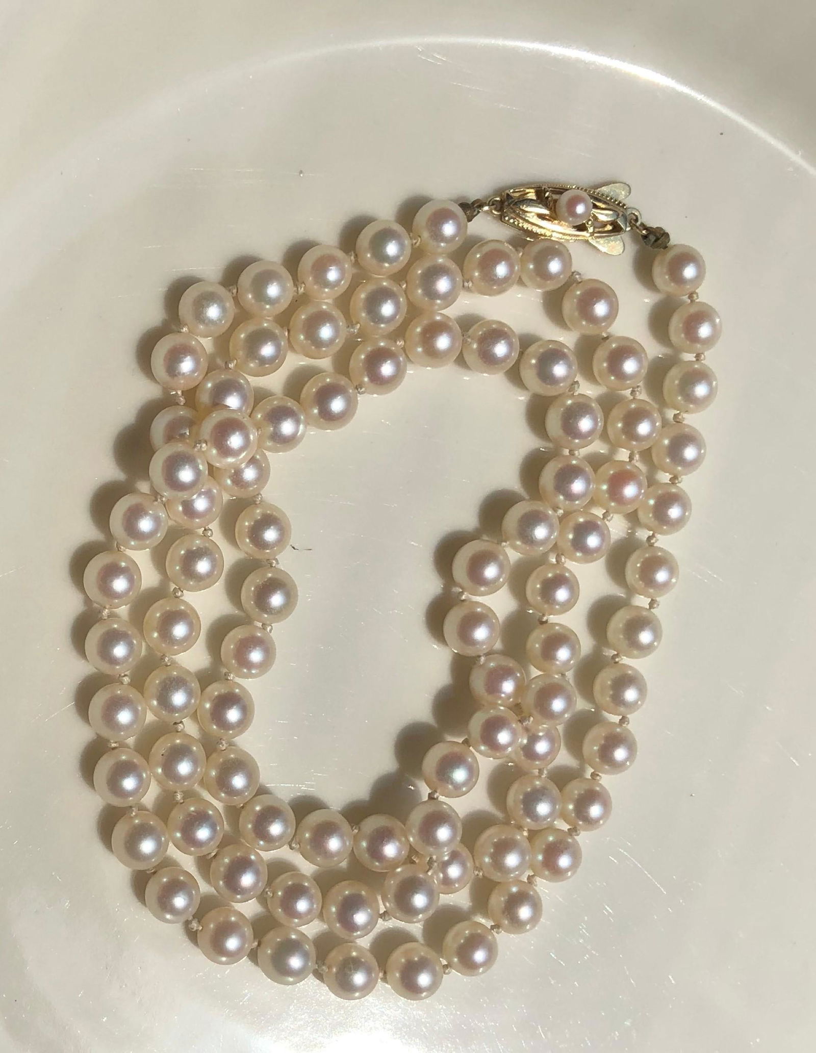Mikimoto White Pearl Strand Necklace with Yellow Gold (1 of 7)