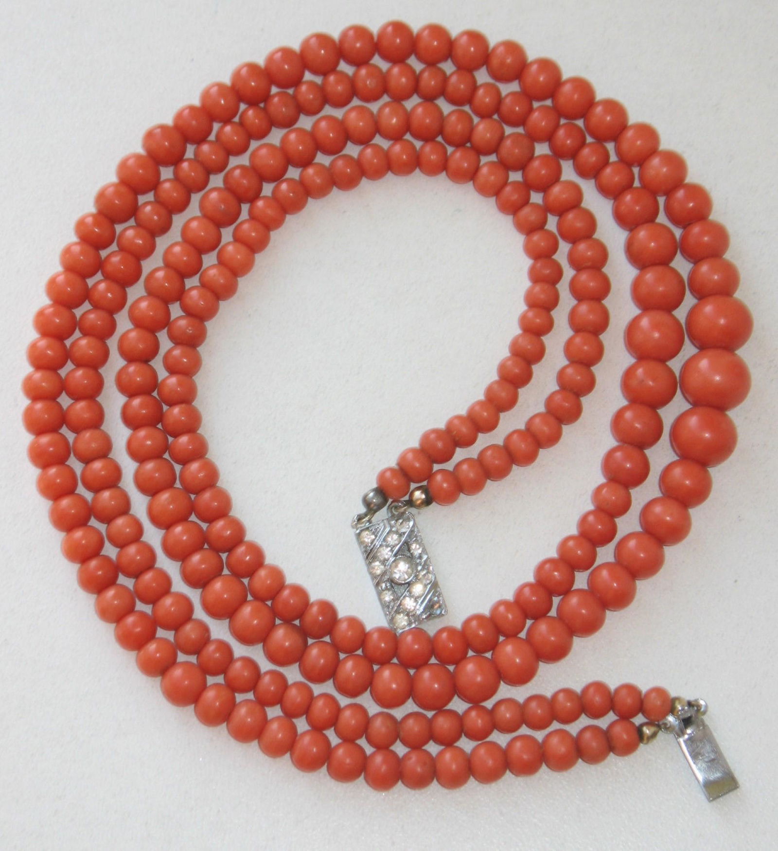48.5 g ANTIQUE CHINESE 2 STRAND RED CORAL NECKLACE RARE (1 of 3)