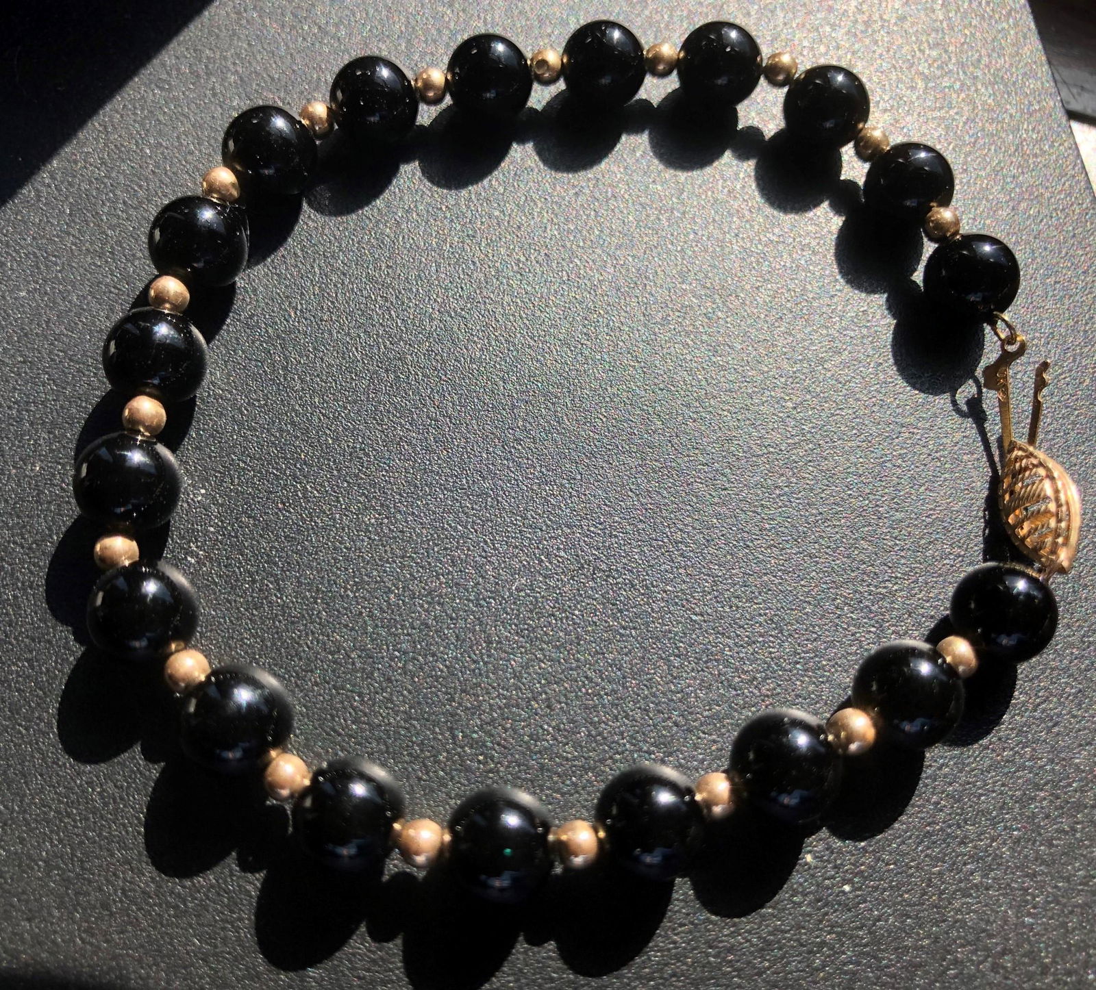 Vintage 10K Gold and Black Onyx Beads Bracelet (1 of 5)
