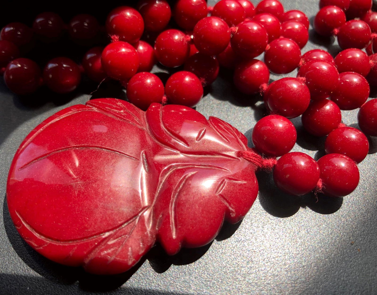 Vintage Red Stone Necklace with fruit Pendant (1 of 6)