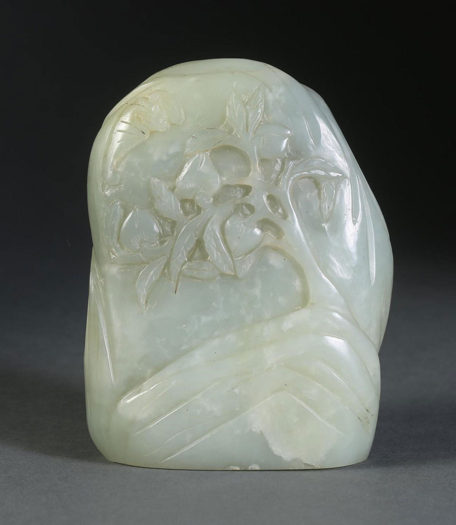 Antique Chinese Celadon Jade Boulder Carved with Peach (1 of 6)