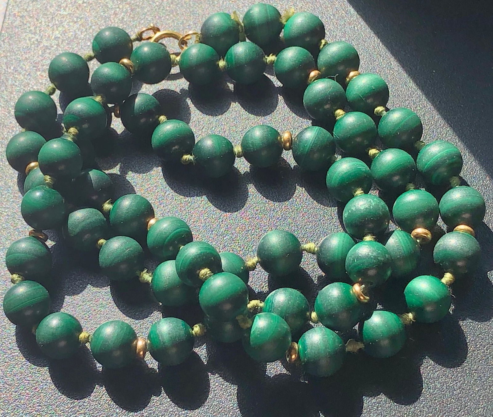 14K Gold Bead Clasp Vintage Malachite Beads Necklace (1 of 3)
