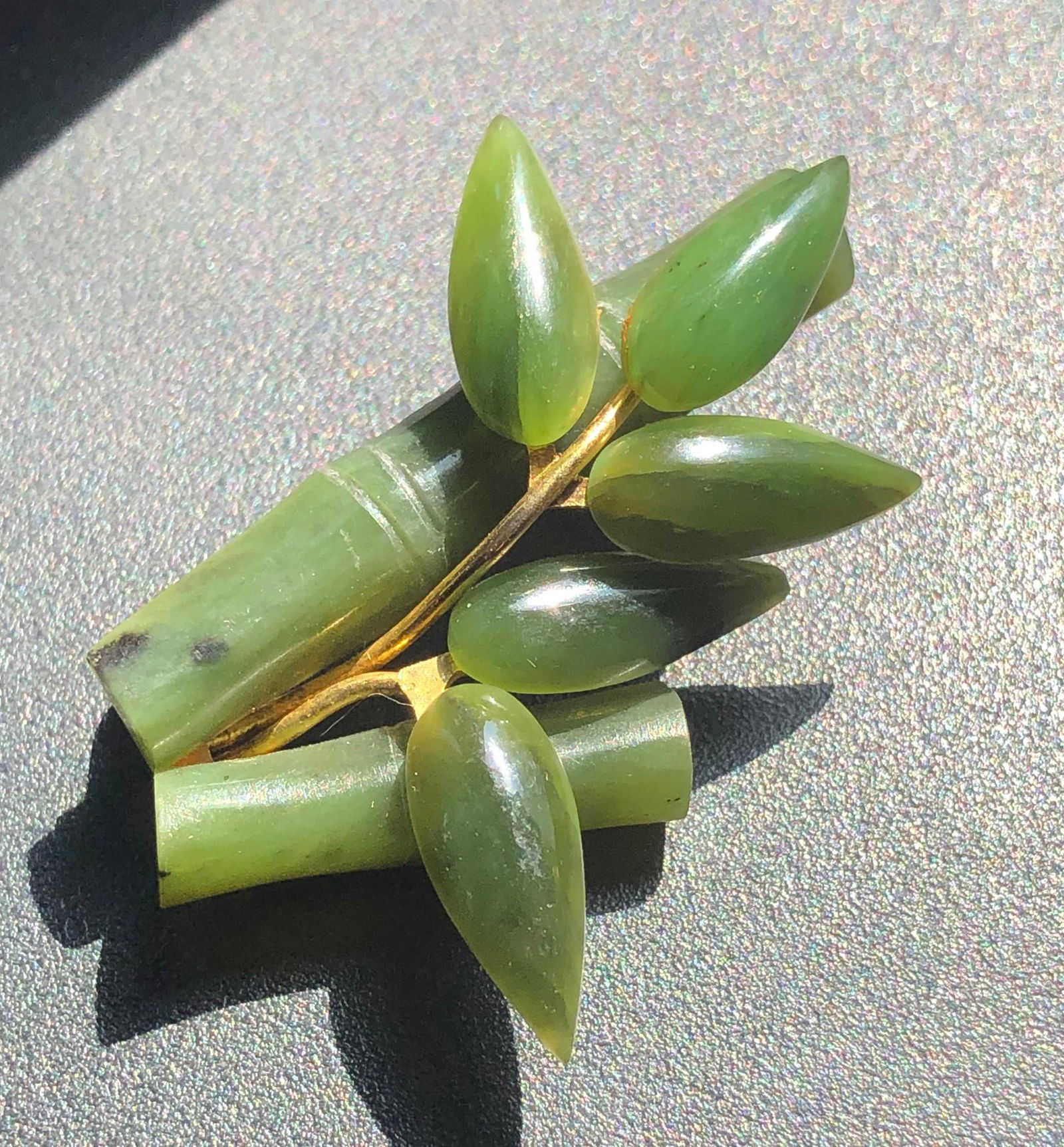 Vintage Green Nephrite Jade Bamboo Brooch Pin (1 of 3)