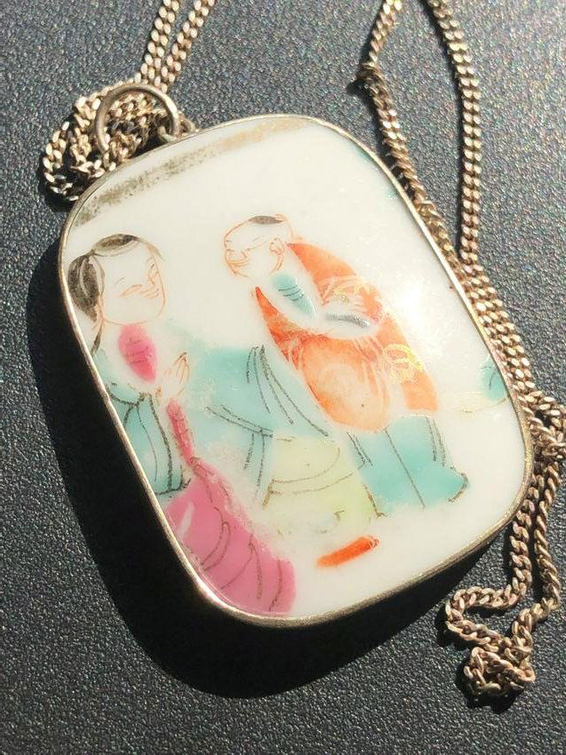 Antique Porcelain Silver Pendant Necklace (1 of 6)