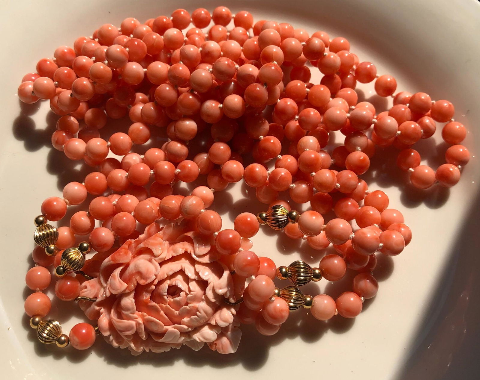 Three Strings Vintage 14K Gold Coral Necklace and (1 of 9)