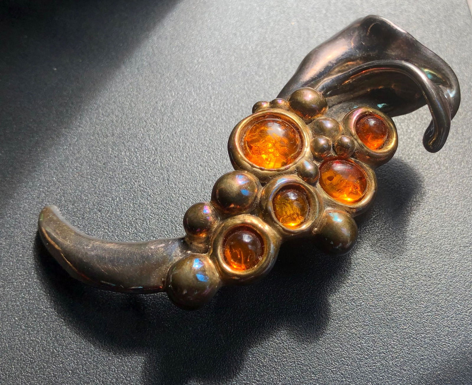 Antique Silver Amber Brooch Pin Marked VRSALO 925 (1 of 5)