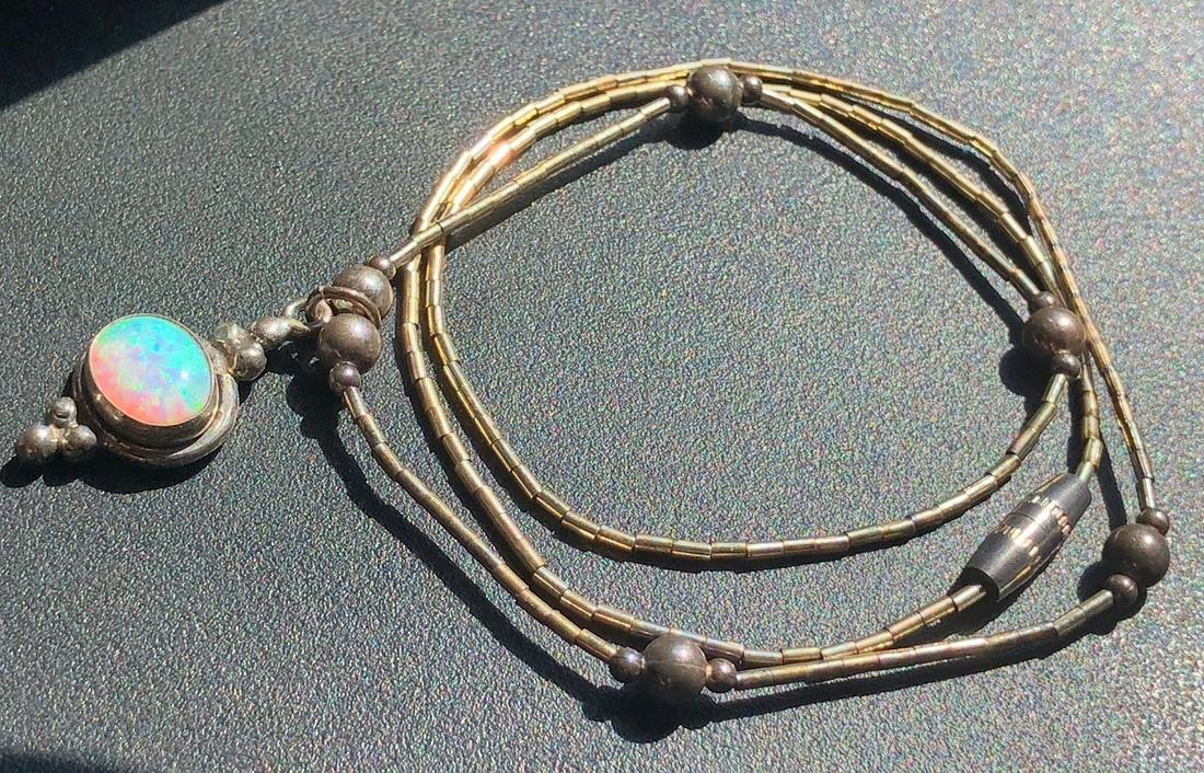 Vintage Silver Necklace with Opal Pendant (1 of 6)