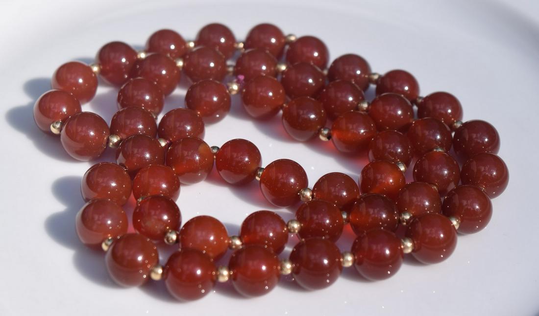 Vintage Red Carnelian Beads Necklace: Vintage Red Carnelian Beads Necklace, Length: 24", Size of each bead: 10mm