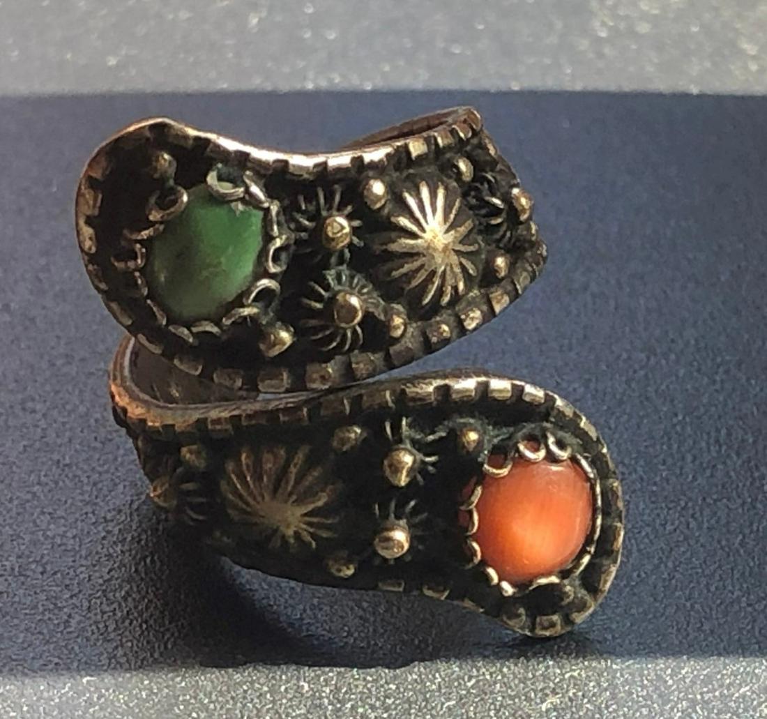 Antique Silver Turquoise Coral Ring (1 of 4)
