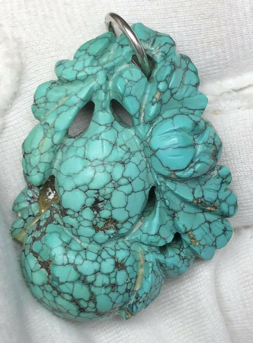 ANTIQUE CHINESE CARVED TURQUOISE PENDANT AMULET  19.4 (1 of 4)