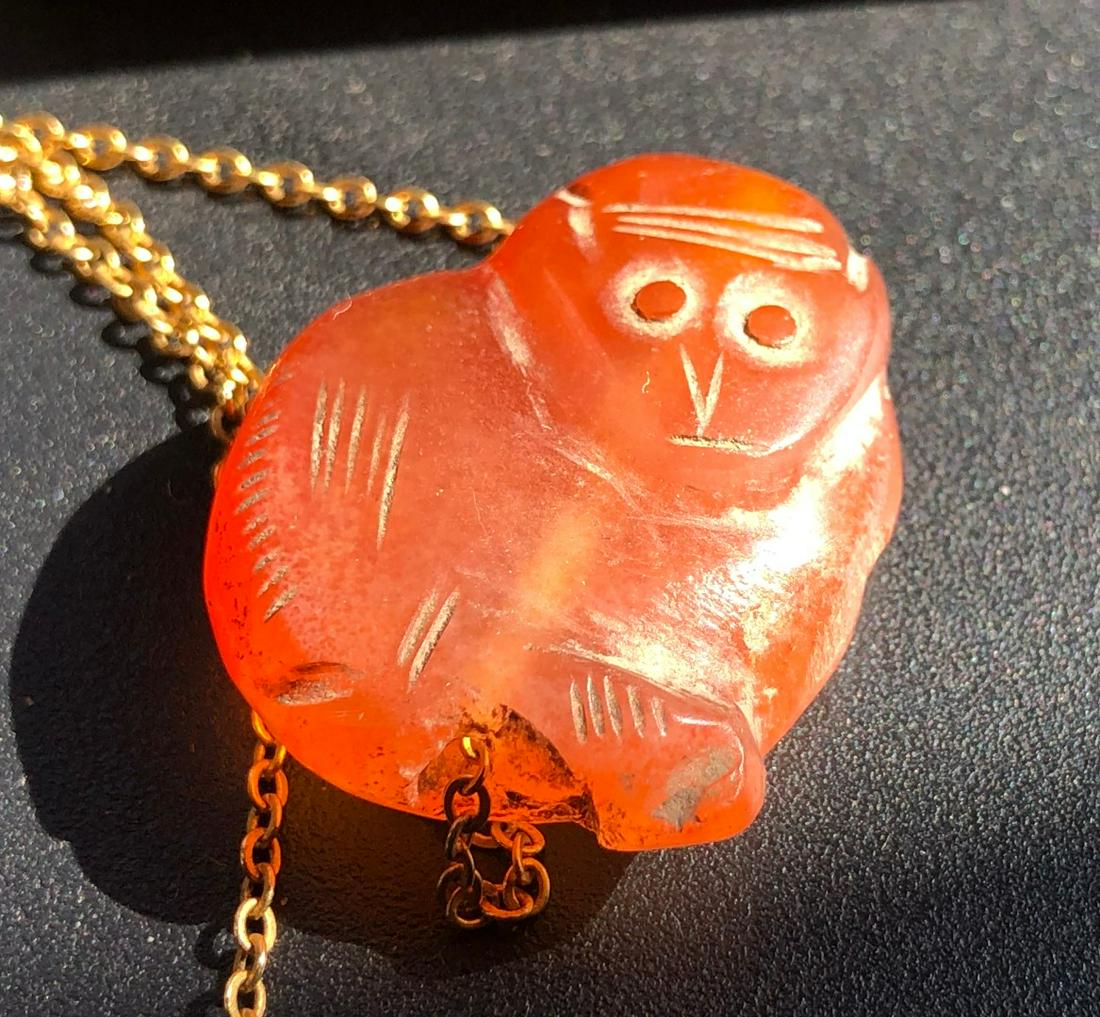 Antique Carnelian Monkey Pendant Necklace: Antique Carnelian Monkey Pendant Necklace, Size of Monkey: 1.1"