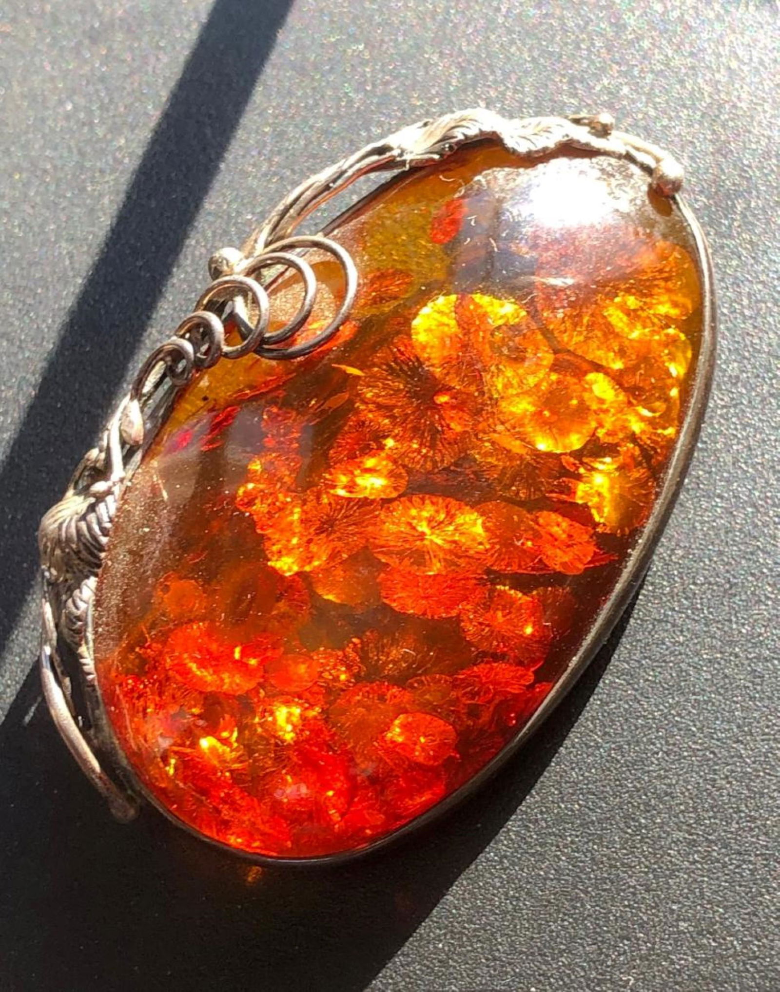 Antique Silver Amber Brooch Pin & Pendant, Size: 2.25" (1 of 4)