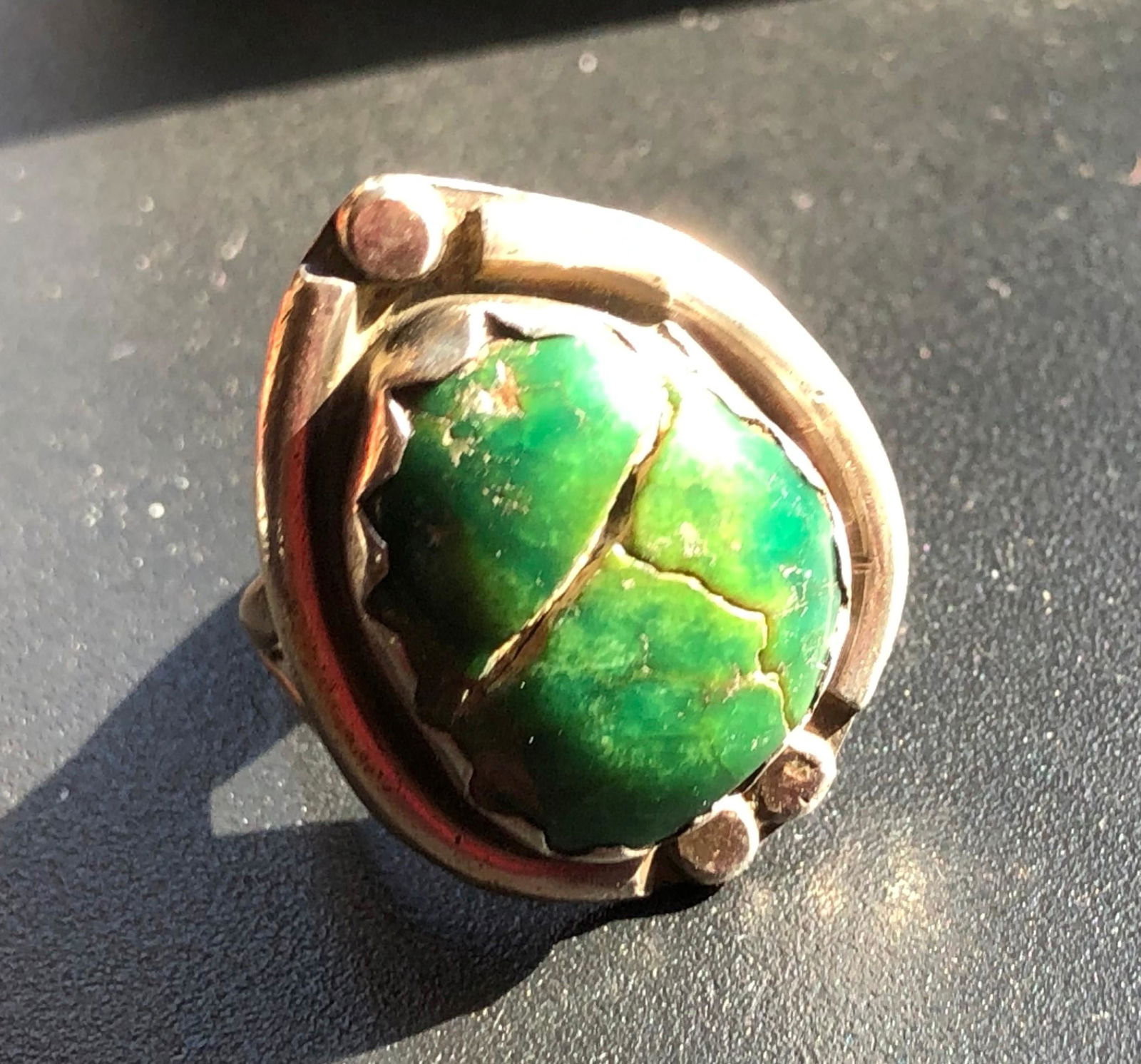 Antique Native American Turquoise Silver Ring: Antique Native American Turquoise Silver Ring, Size of Turquoise: 1"