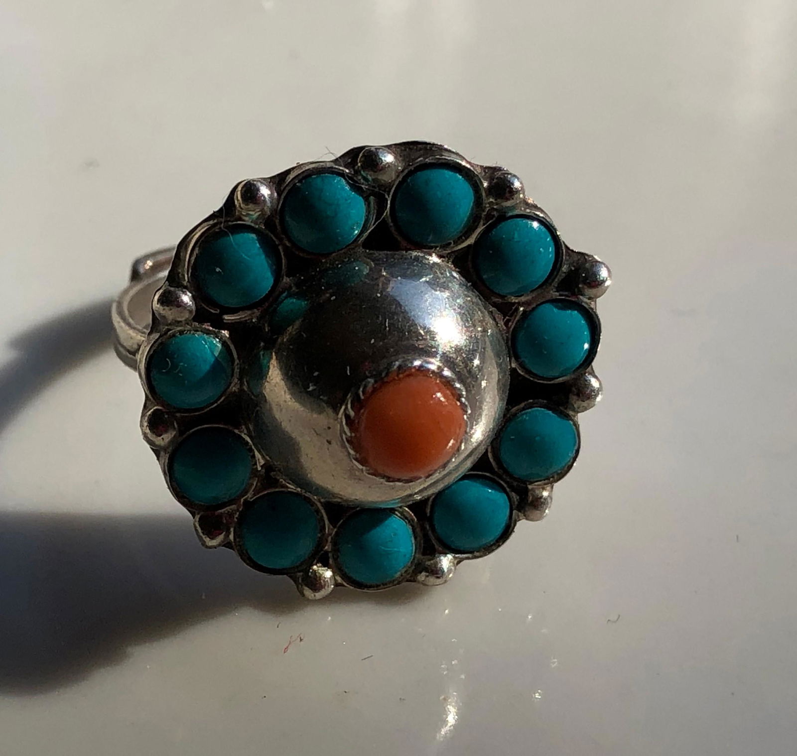 Antique Turquoise Coral Silver Ring (1 of 4)