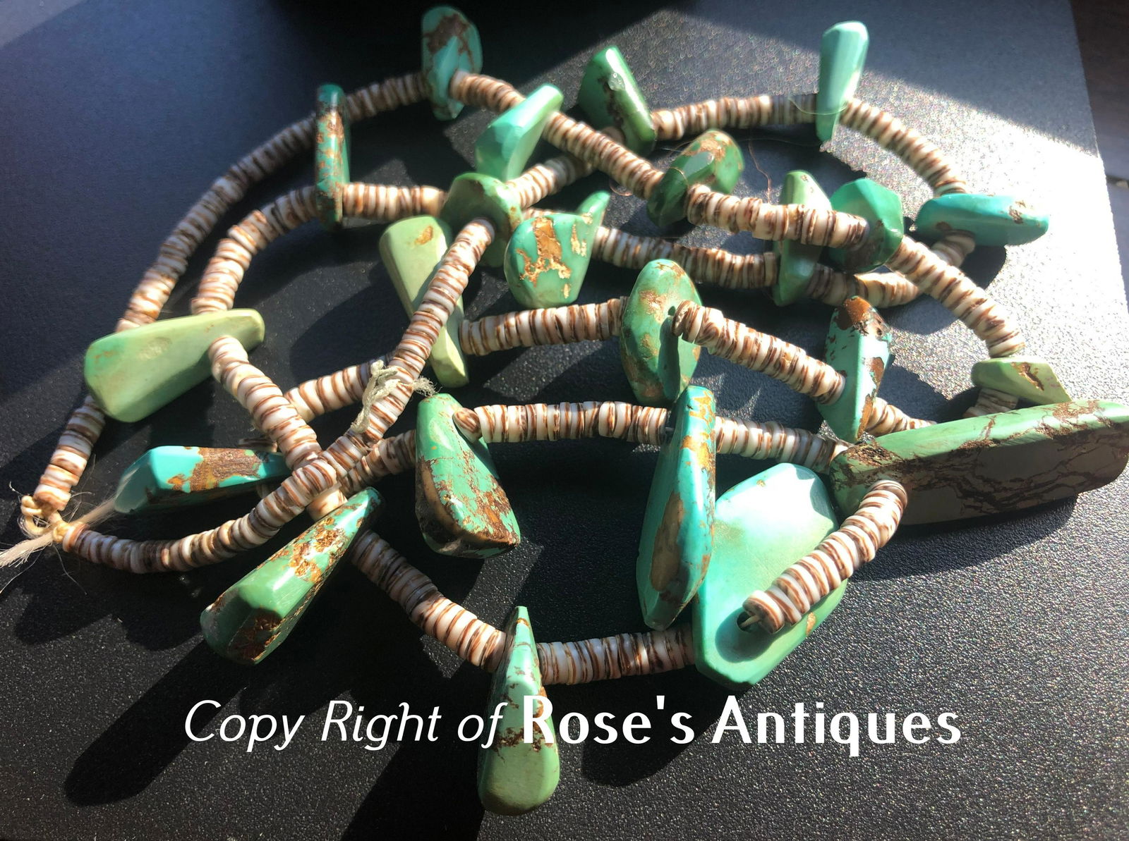 Vintage Native American Turquoise Necklace: Vintage Native American Turquoise Necklace, Length: 28"