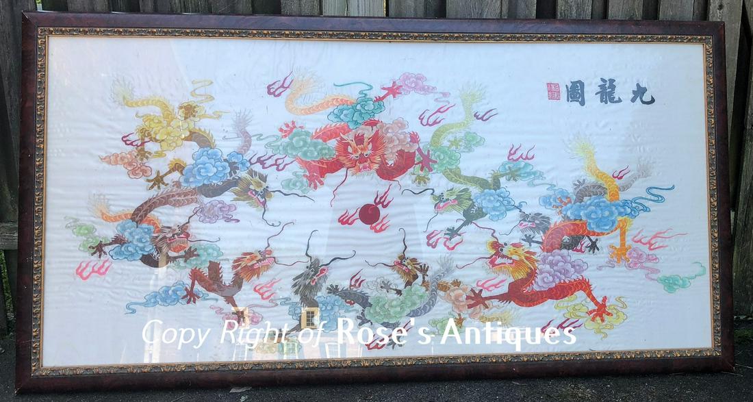 Vintage Nine Dragon Embroidery Framed (1 of 5)