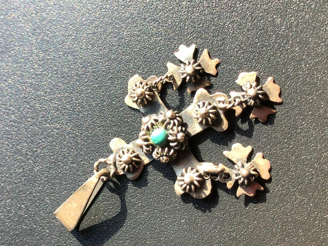 Antique Silver Cross Turquoise Pendant (1 of 4)