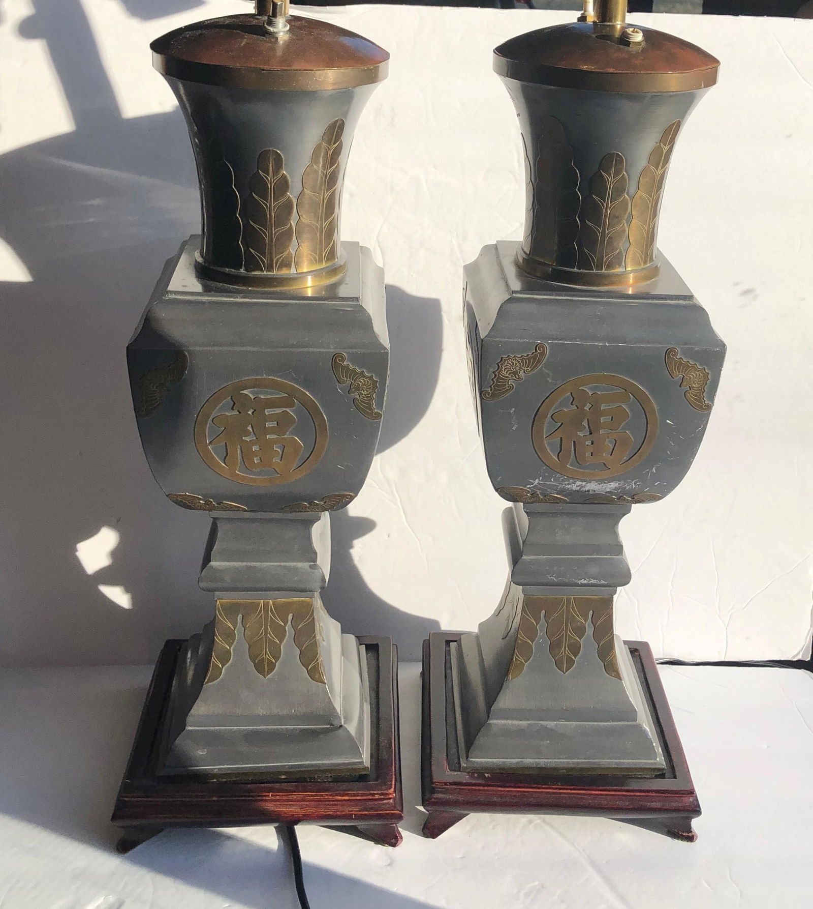 Pair of Chinese Pewter Vases Lamp (1 of 7)