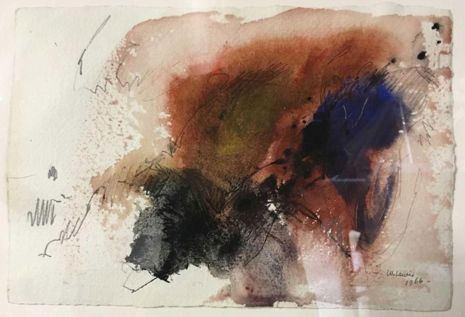 Year 1966 William Lewis. Abstract watercolor. Signed. (1 of 2)