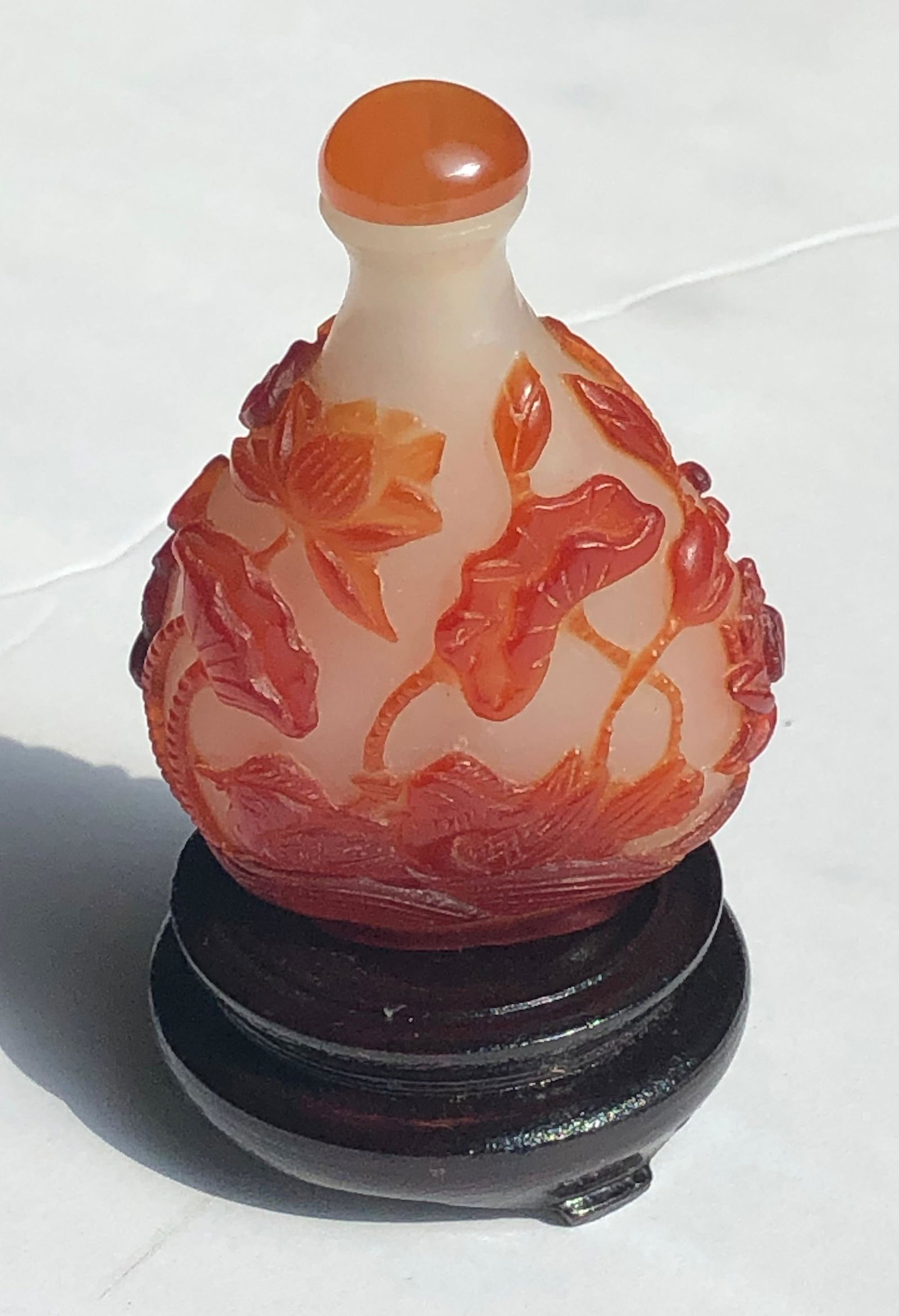 Antique Chinese Red Overlay Glass of Lotus and Love (1 of 7)