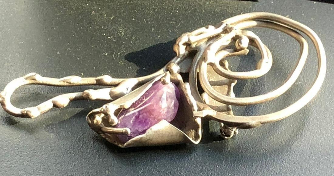 Vintage Silver Amethyst Flower Brooch Pin (1 of 3)