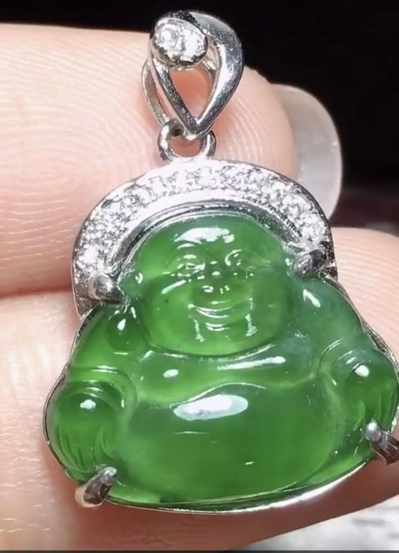 Vintage Natural Green jadeite Budha Pendant: Vintage Natural Green jadeite Budha Pendant, Size: 1"
