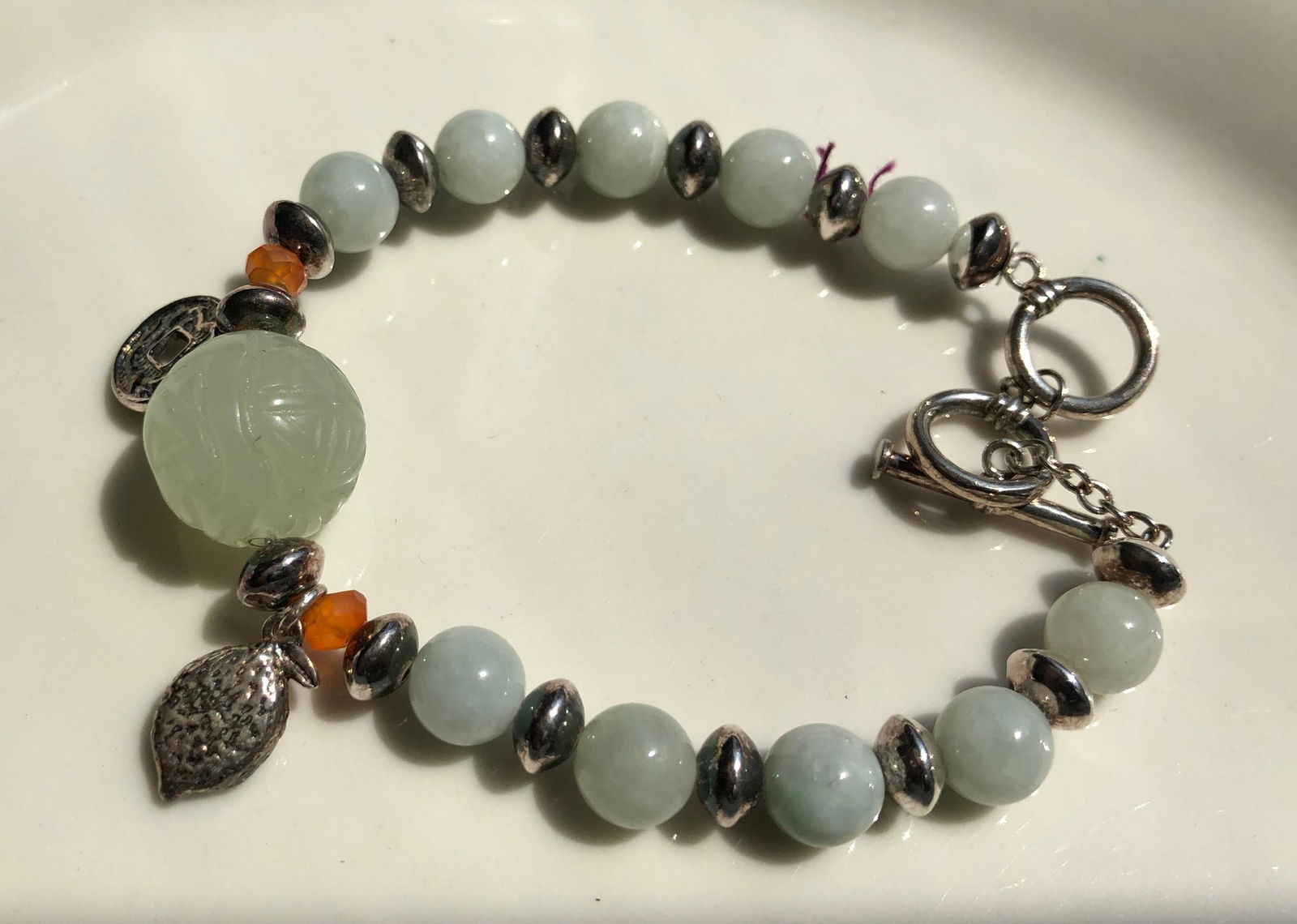 Vintage Silver Jade Beads Bracelet (1 of 5)