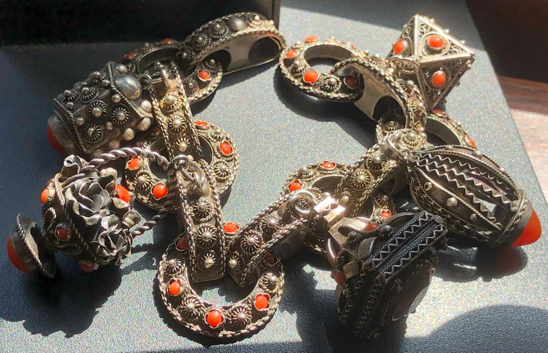 Antique Italian Silver Coral Bracelet with Charms (1 of 6)