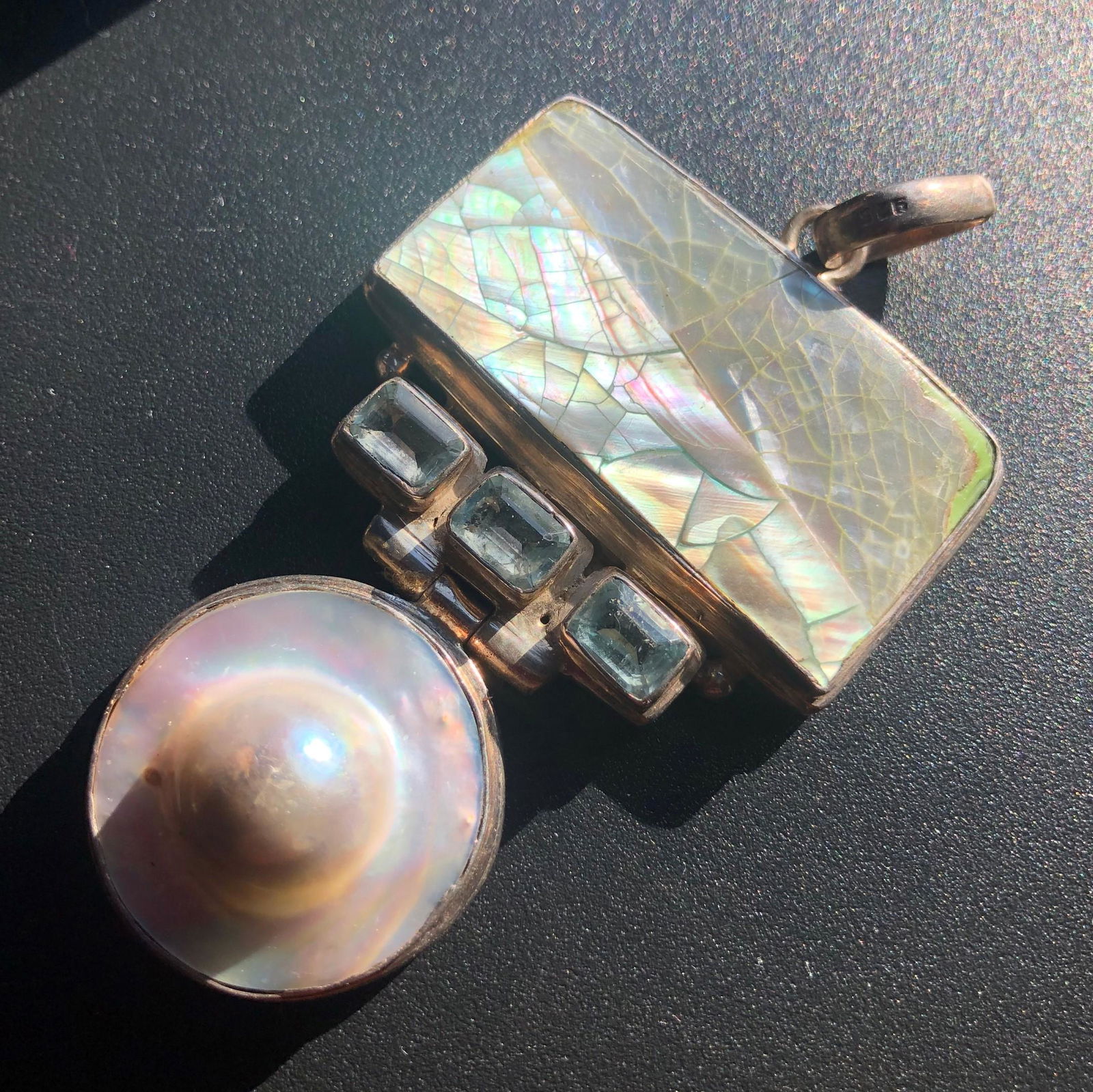 Vintage Silver Pearl and Aquamarine Pendant (1 of 5)