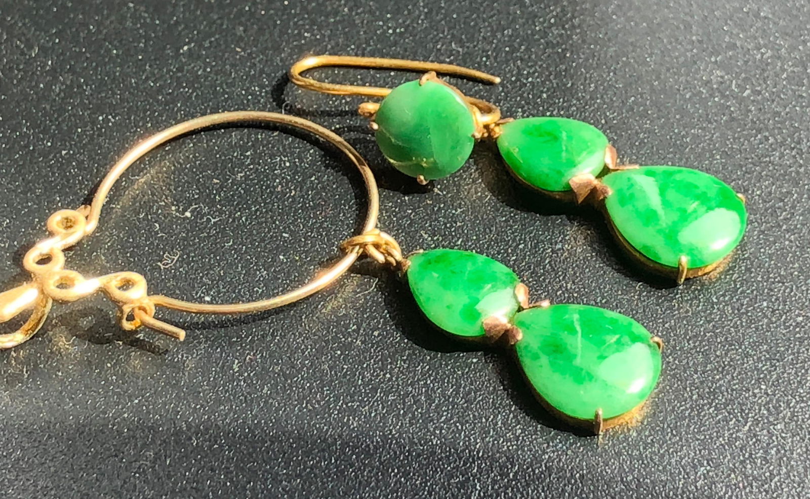 Antique 24K Gold Green Jadeite Gourd Pendant and (1 of 3)