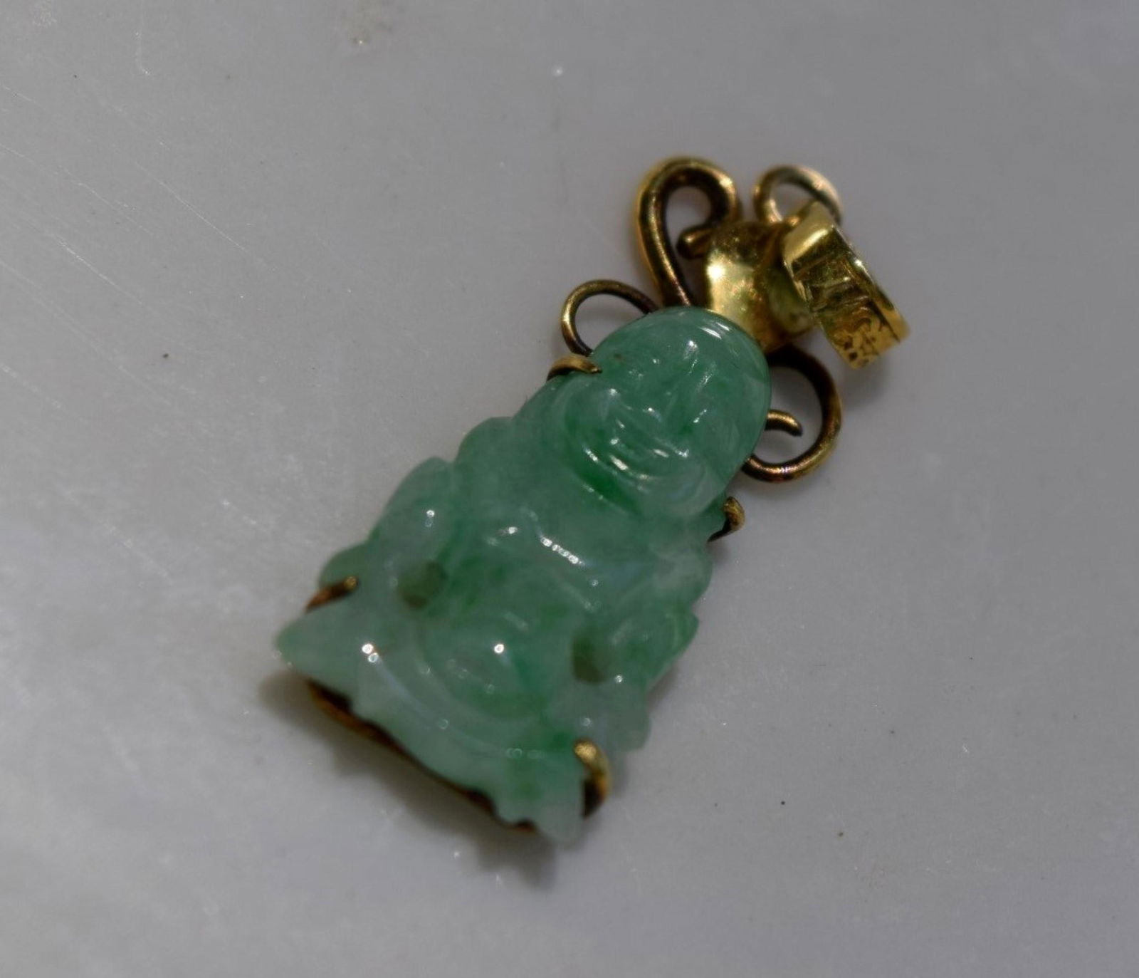Antique Chinese Green Jadeite 18K Gold Buddha Pendant (1 of 2)
