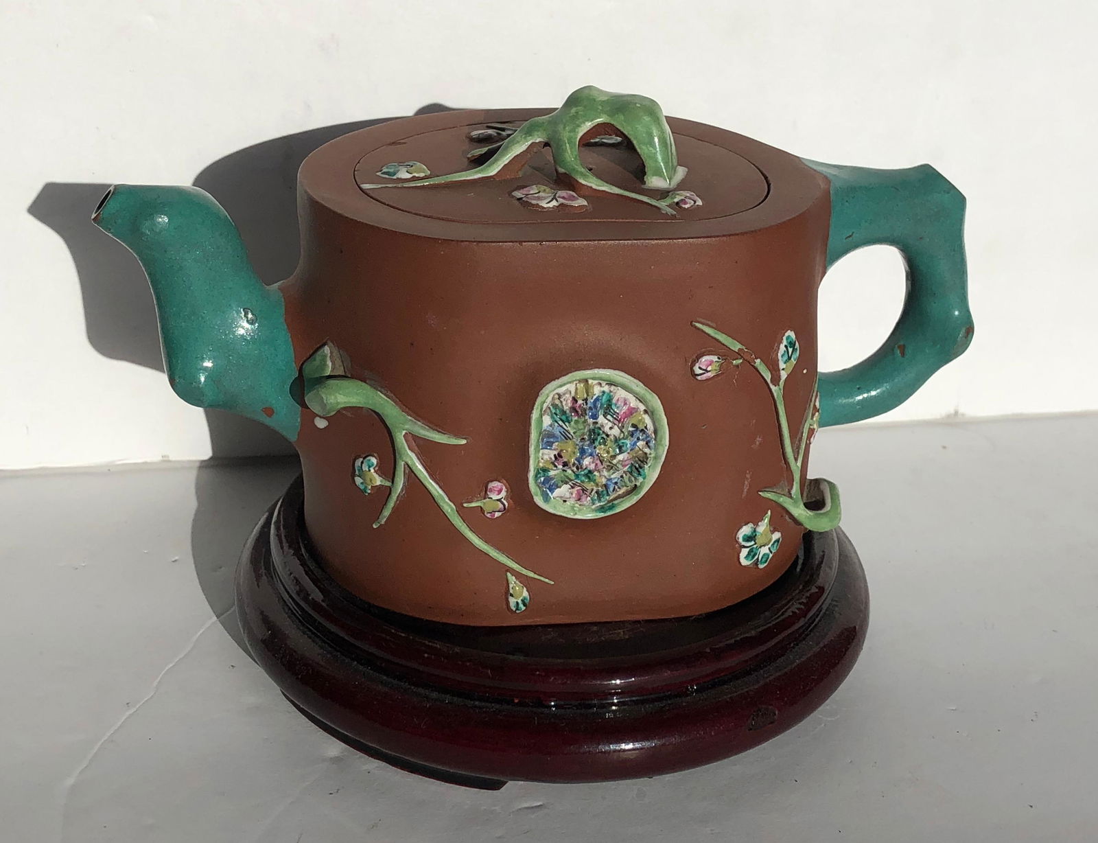 Antique Chinese Yixing Zisha Clay Enamel Teapot Marked (1 of 6)