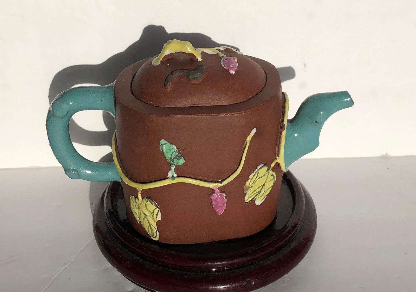 Antique Chinese Yixing Zisha Clay Enamel Teapot Marked (1 of 10)