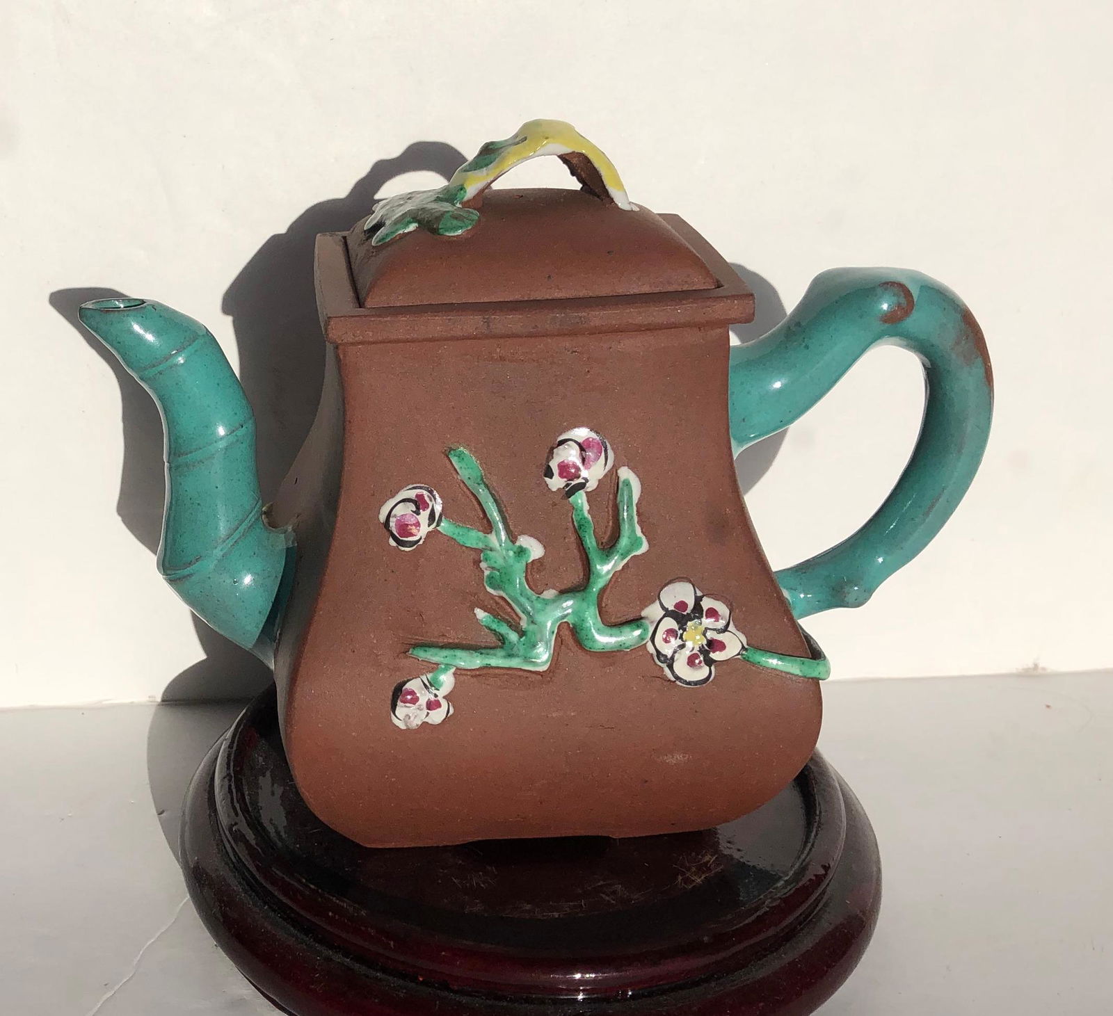 Antique Chinese Yixing Zisha Clay Enamel Teapot Marked (1 of 9)