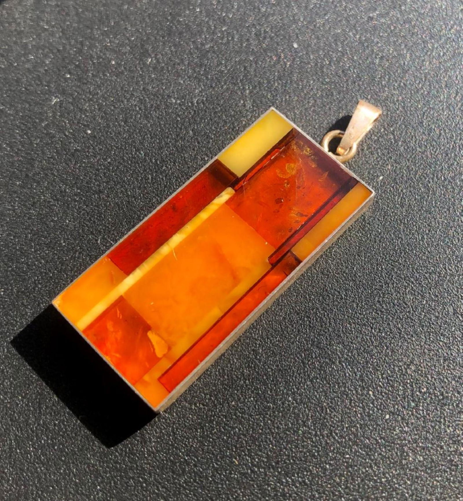 Vintage Silver Amber Pendant Marked 925, Size: 1.75" x (1 of 2)