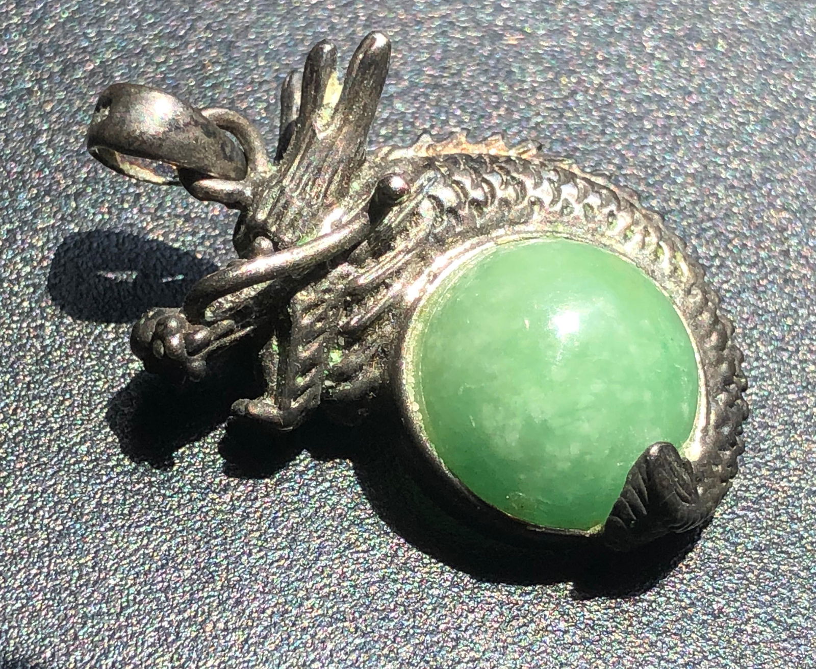 Antique Silver Dragon Jadeite Pendant (1 of 3)