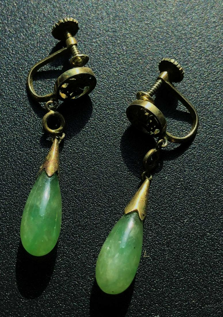 Pair of Natural Green Jadeite Earrings: Pair of Natural Green Jadeite Earrings, total Size: 1.5"