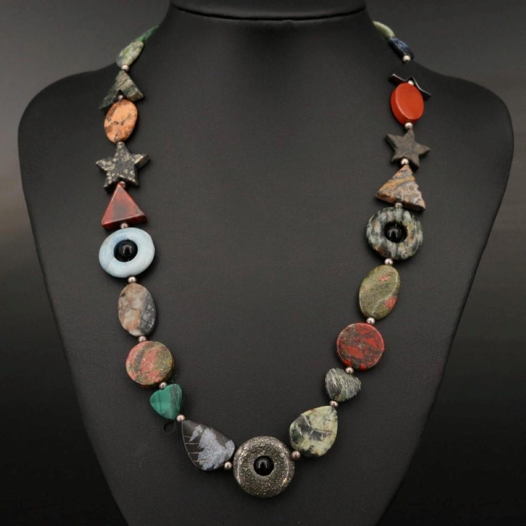 Vintage Multi Stone Necklace with Silver Beads and (1 of 3)
