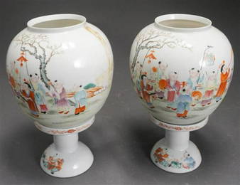 Two Chinese 'Procession' Hand Painted Decorated Bridal