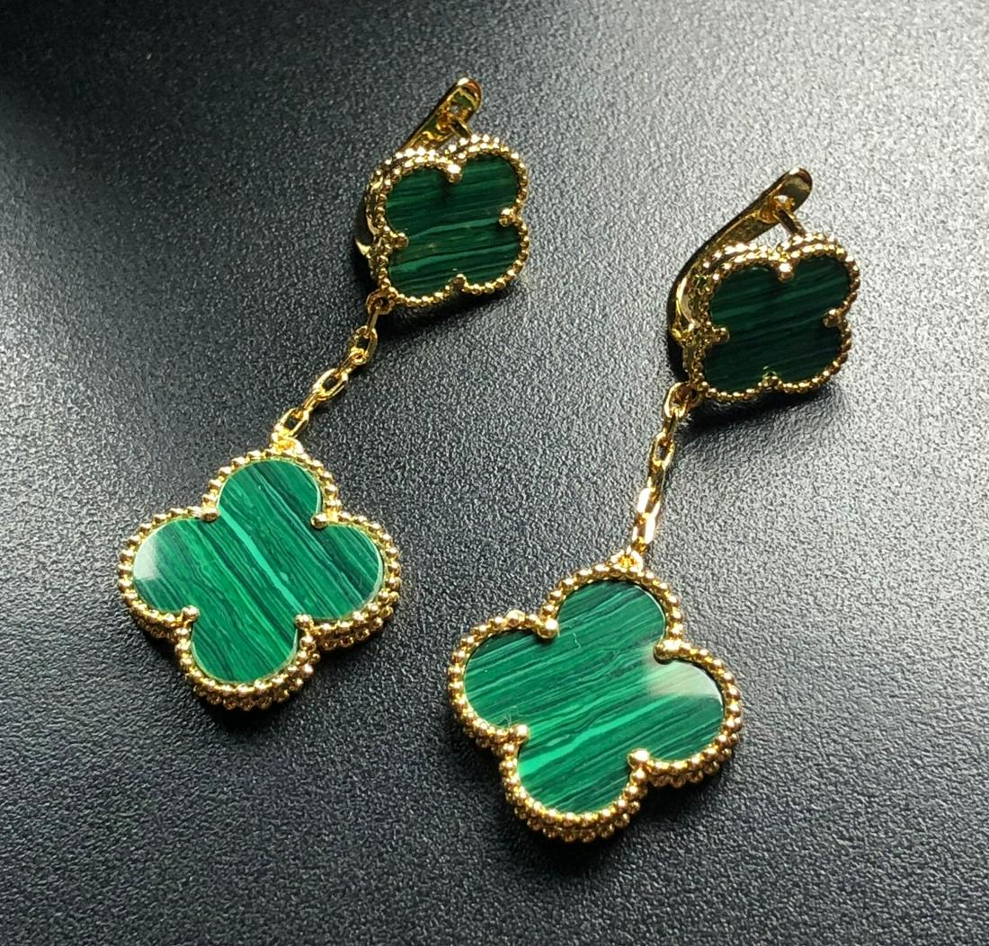 Pair of Gold Filled Malachite Earrings: Pair of Gold Filled Malachite Earrings, Length: 2"