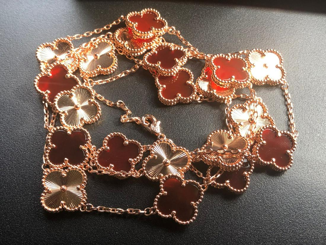 Gold Filled Red Carnelian Necklace: Gold Filled Red Carnelian Necklace, Size of each flower: 15mm