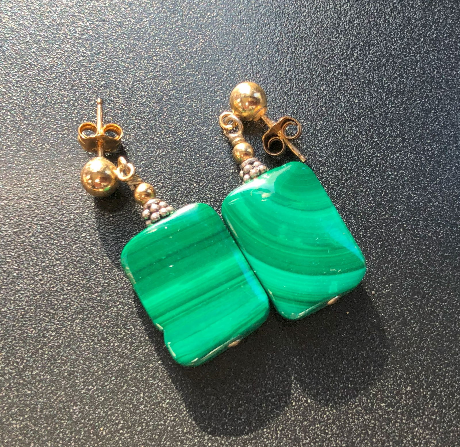 Pair of Malachite Earrings: Pair of Malachite Earrings