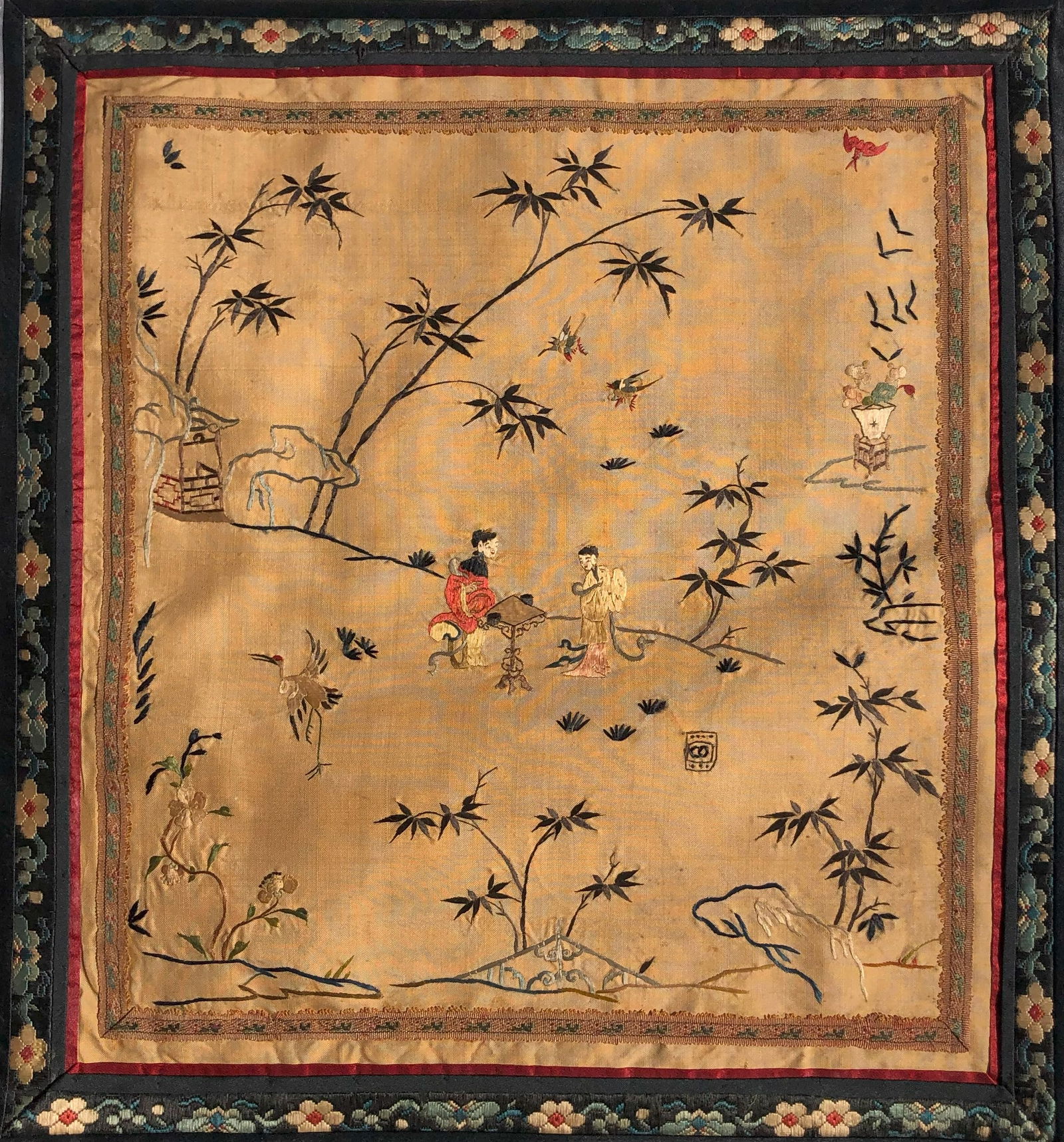 Vintage Embroidery on Silk: Vintage Embroidery on Silk, Size: 14" x11.5"